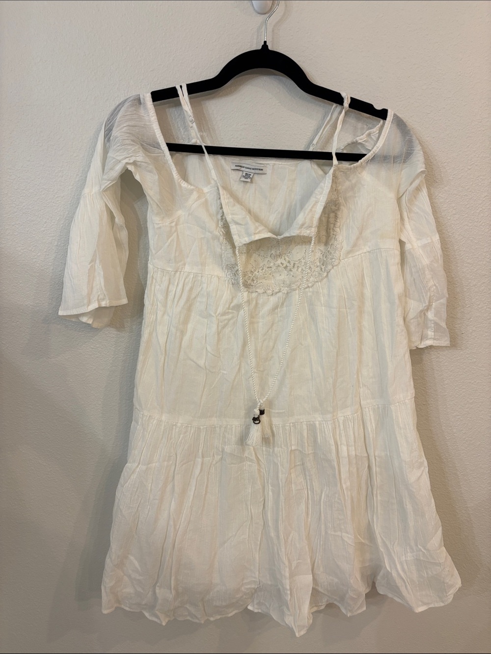 American Eagle Outfitters White Top with Black Text Label